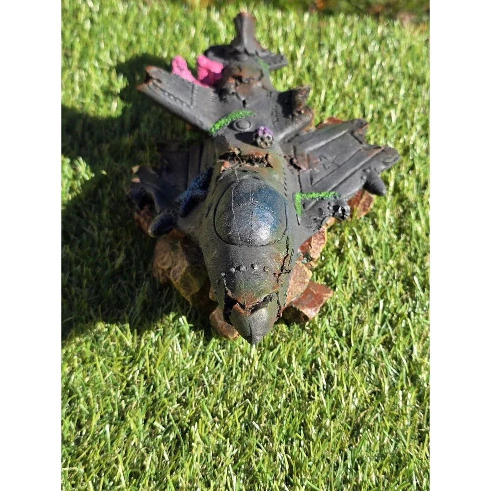 Poppy Pet & Aqua Sunken Wrecked Fighter Jet For Aquarium 10.5